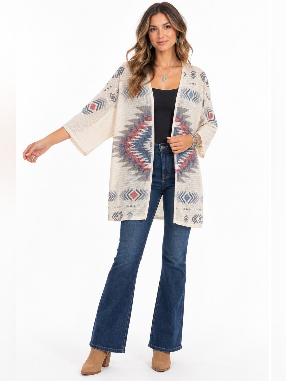 Mauve Southwestern Geometric Open Knit Cardigan Small Boho Western layering chic